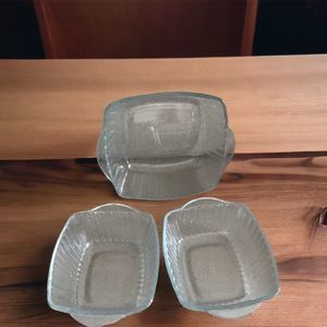 PASABAHCE BORCAM Cookware/Service Dishes 3 Piece Set Clear Ribbed With Handles